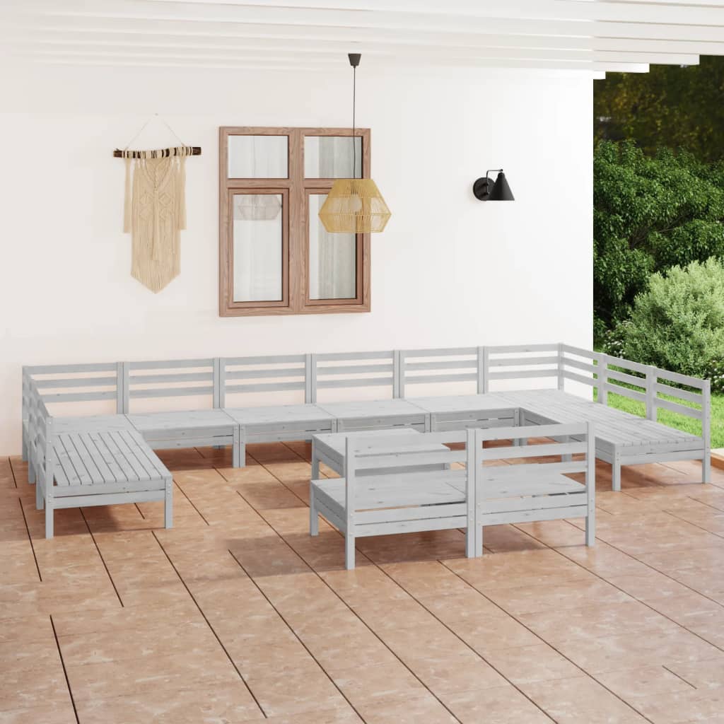 13-tlg. Garten-Lounge-Set Weiss Massivholz Kiefer